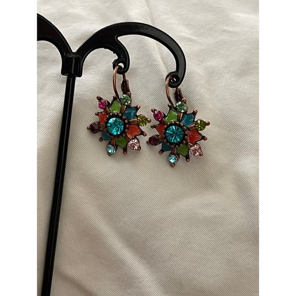 Vintage Colorful Resin Rhinestone Floral Design Pierced Earrings - Picture 8 of 12